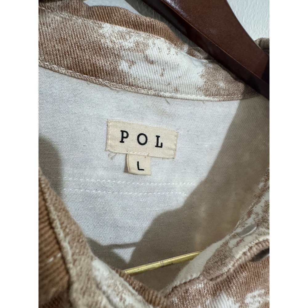 POL Womens Brown Tie Dye Distressed Denim Shacket Oversized Shirt Jacket Large - Picture 7 of 13